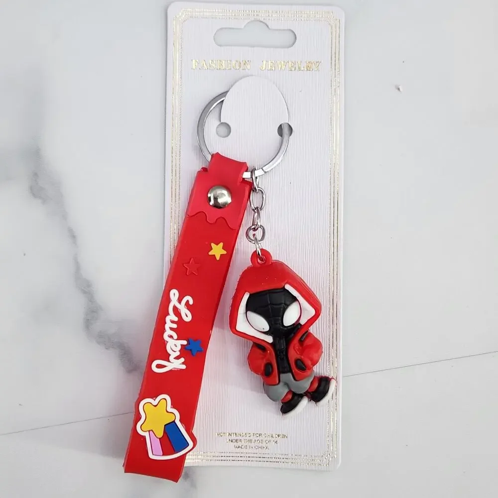 NEW Marvel Spider-Man Keychain PVC Figure Strap Key Ring Bag Charm Red Hoodie